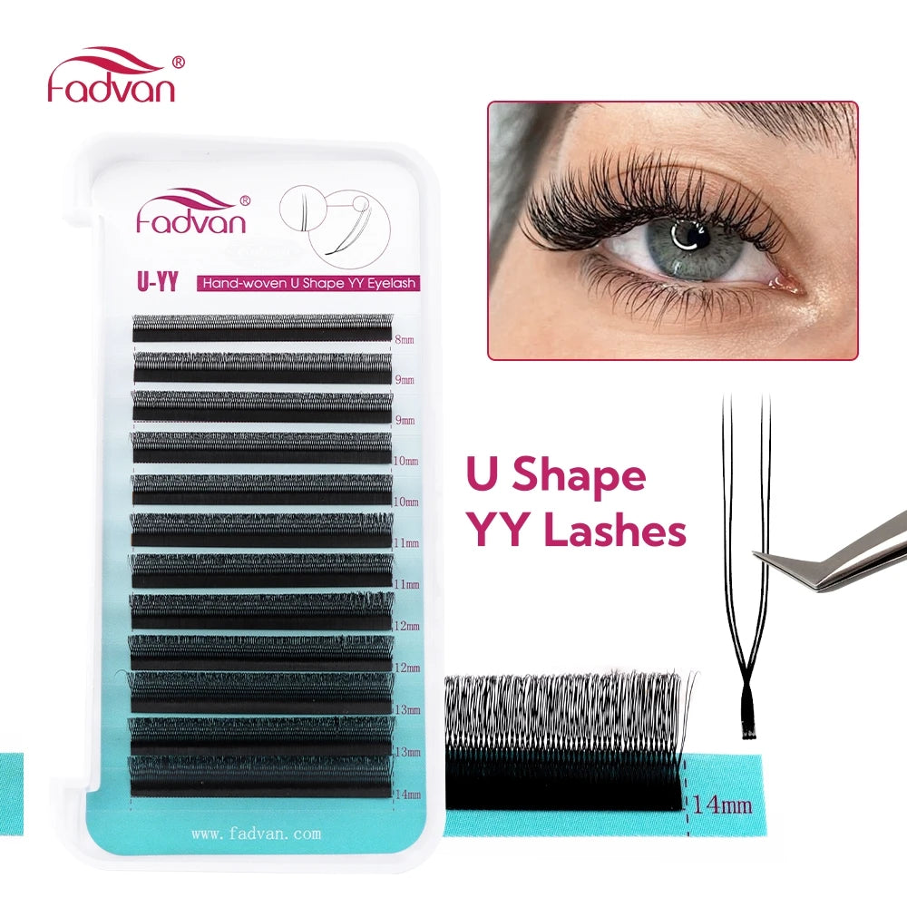 FADVAN U Shape YY Double Tips Extension Eyelashes C/D Curl Premade Volume Fan Lashes Natural Soft Wispy False Lash