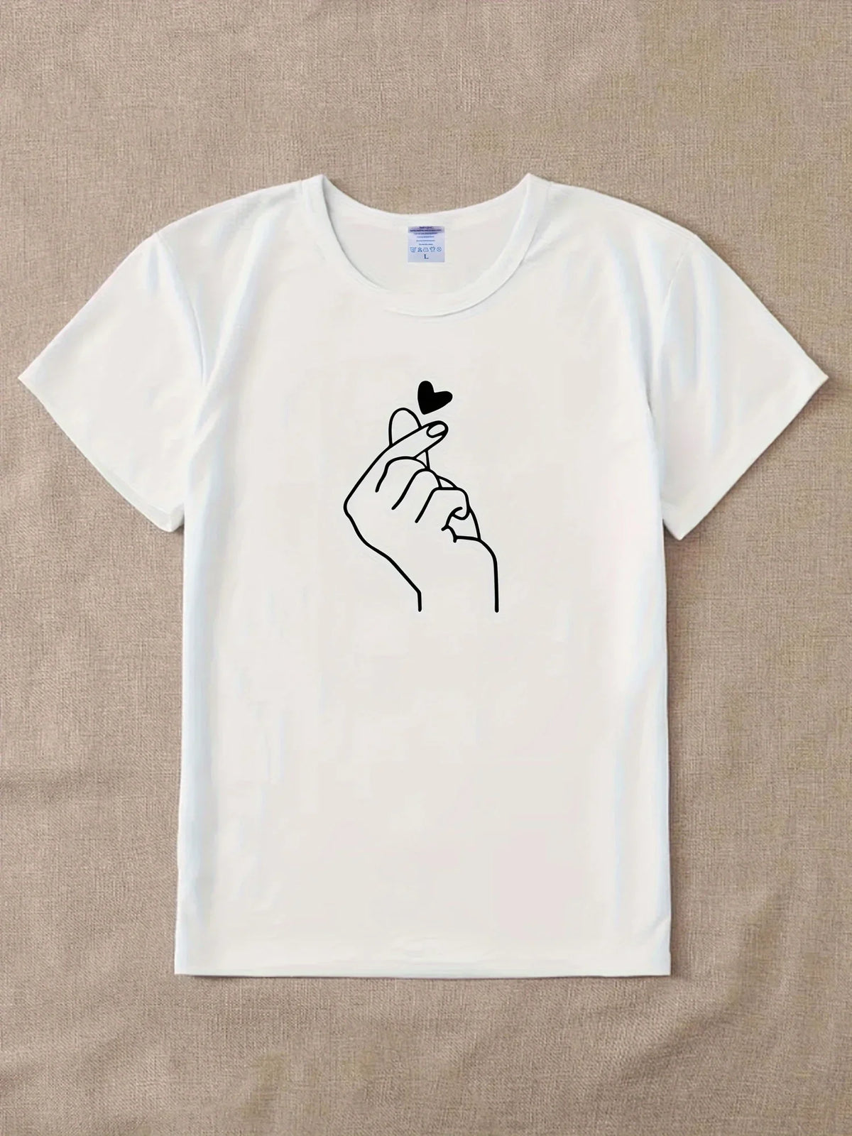 T Shirt Love Heart Cute Print Solid Crew Neck T-Shirt Short Sleeve Casual Every Day Top for All Season Women's Clothing