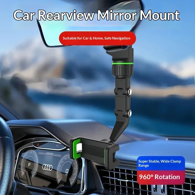 360 Adjustable Car Phone Holder-Anti-shake Rearview Mirror Mount