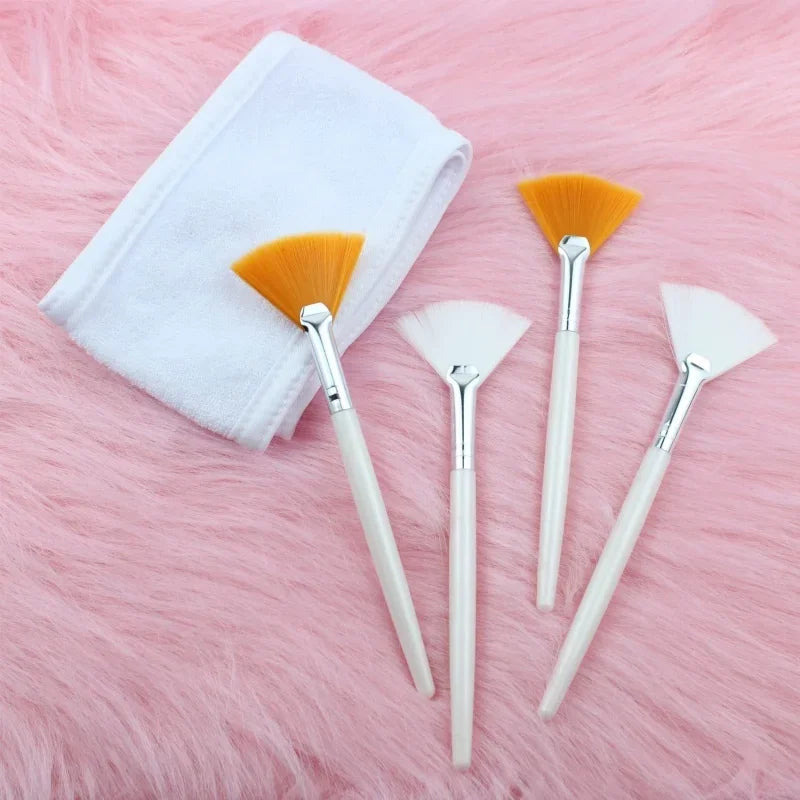 8pcs/set  Facial Brushes Fan Makeup Brushes Soft Portable Mask Brushe Spa Headband Stretchable Hair Wrap Skincare Makeup Tools