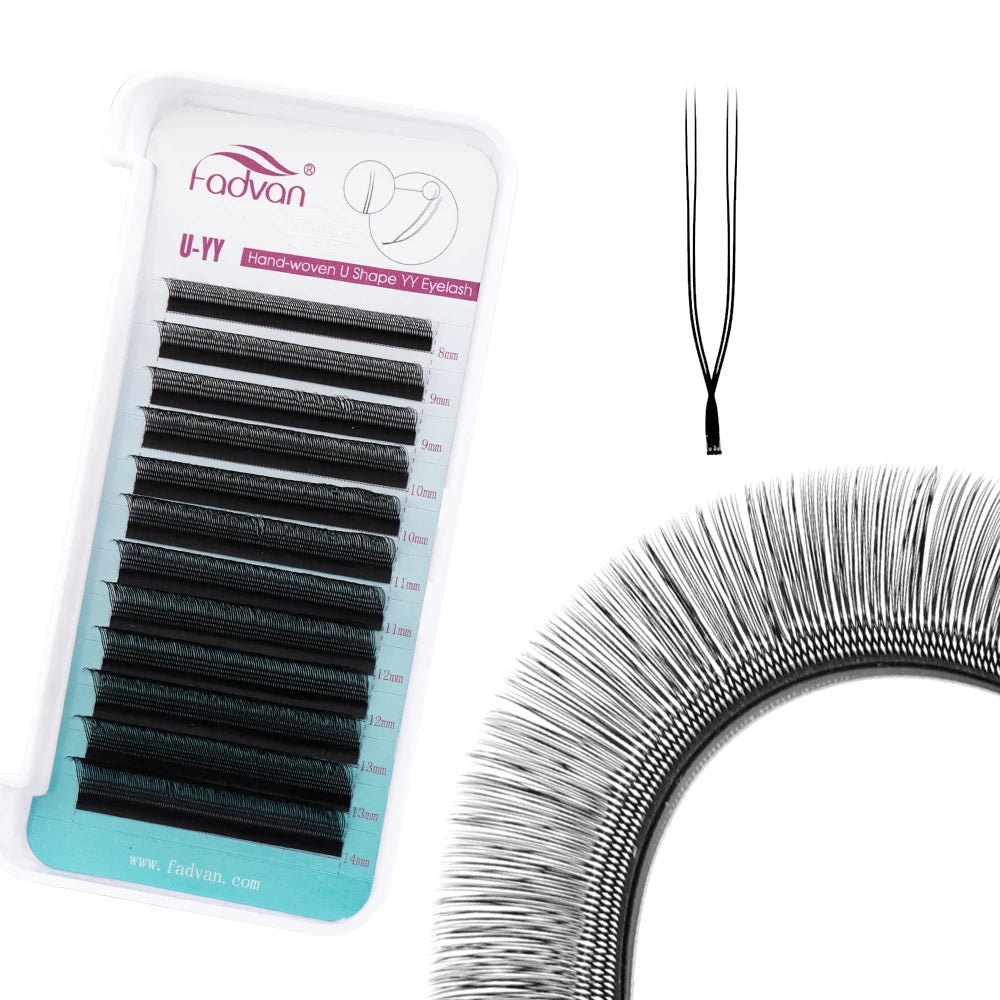 FADVAN U Shape YY Double Tips Extension Eyelashes C/D Curl Premade Volume Fan Lashes Natural Soft Wispy False Lash